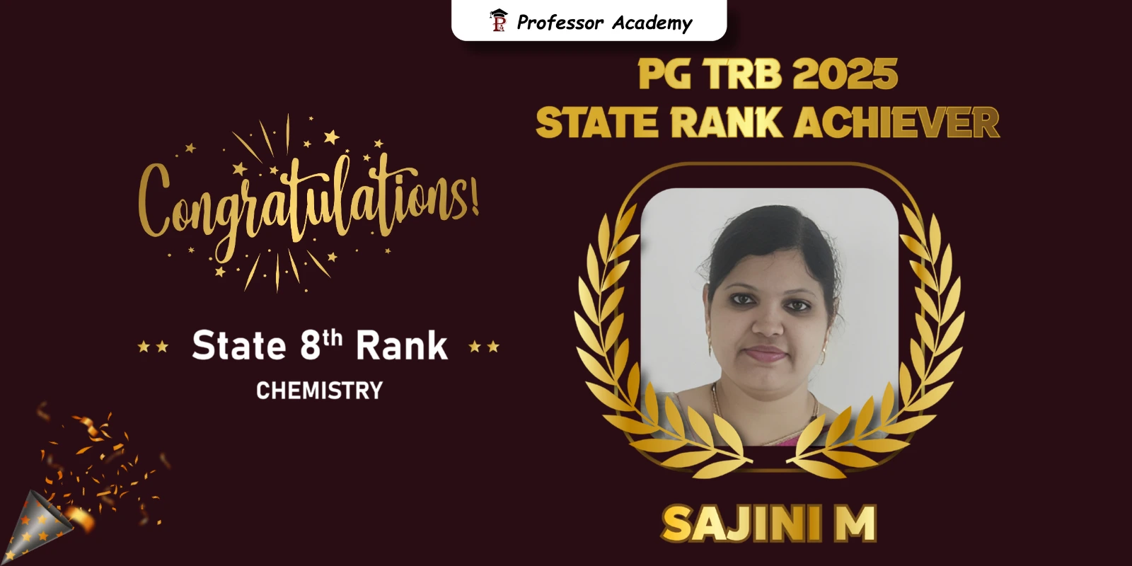 PG TRB Chemistry 8th State Rank Holder - Sajini