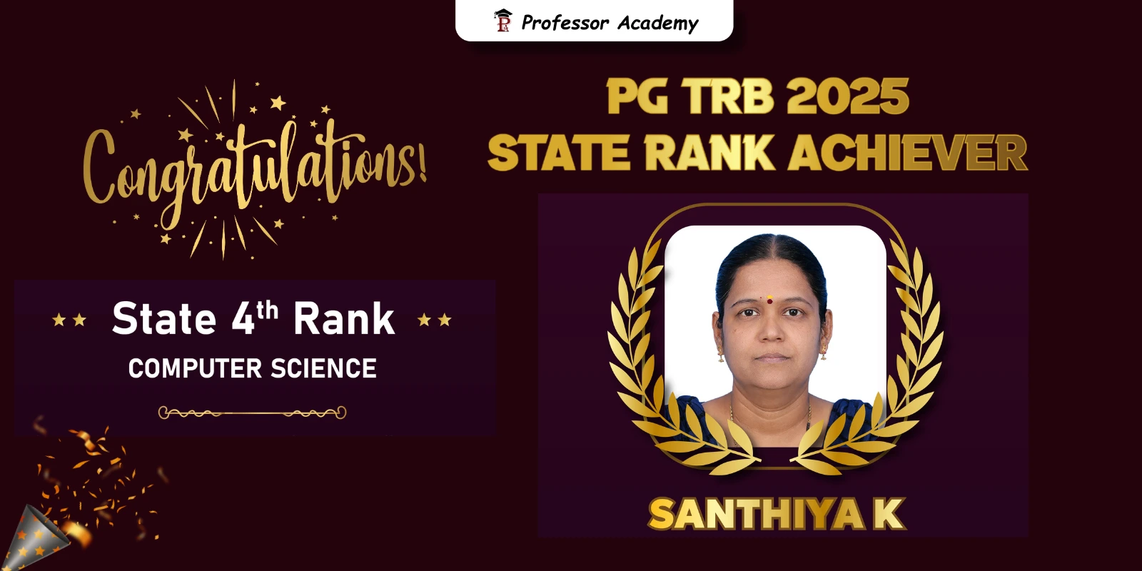 Santhiya K PG TRB Computer Science State 4th Rank