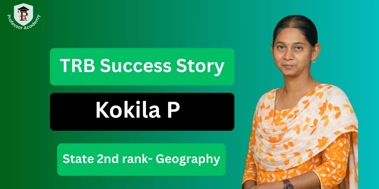 TRB Geography Acheiver - Kokila P- State 2nd Rank