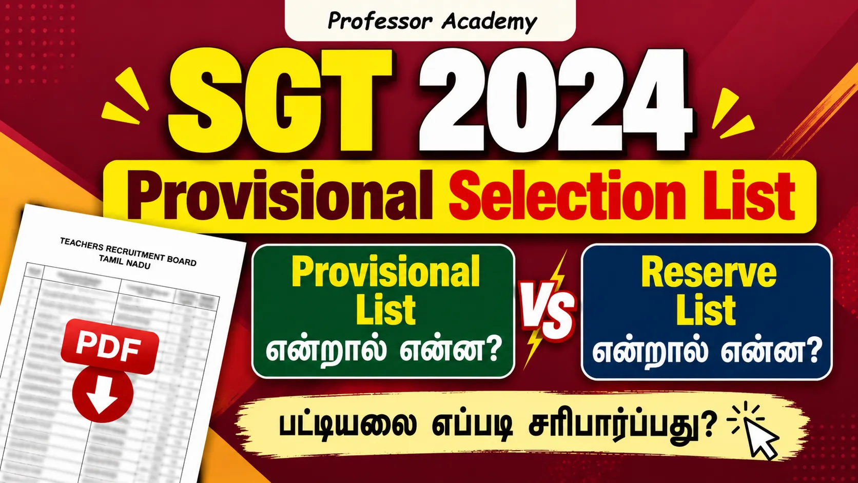 SGT 2024 Provisional Selection List and Reserve List – TRB Latest Notification Tamil