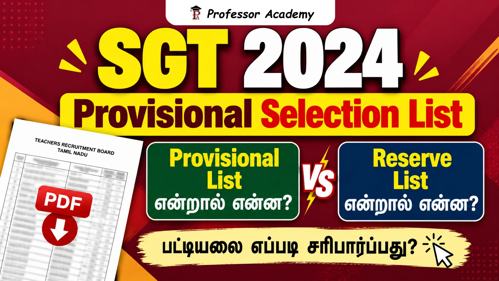 SGT 2024 Provisional Selection List and Reserve List – TRB Latest Notification Tamil